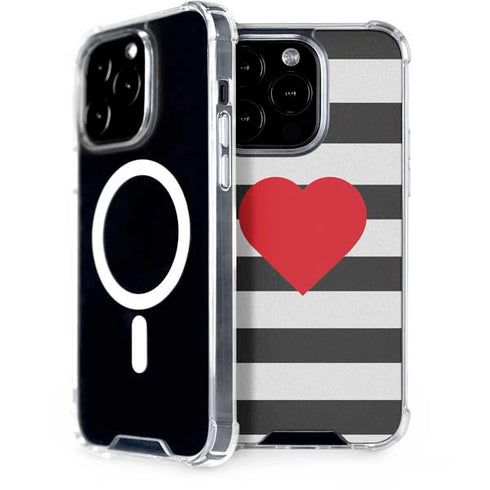Black And White Striped Heart iPhone 14 Pro MagSafe Case