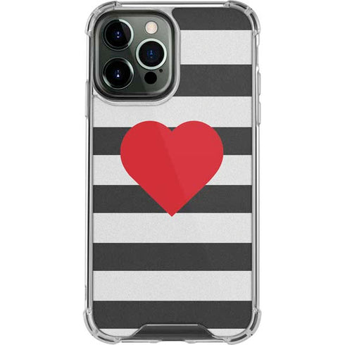 Black And White Striped Heart iPhone 15 Pro Max Clear Case