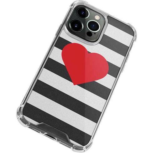 Black And White Striped Heart iPhone 15 Pro Max Clear Case