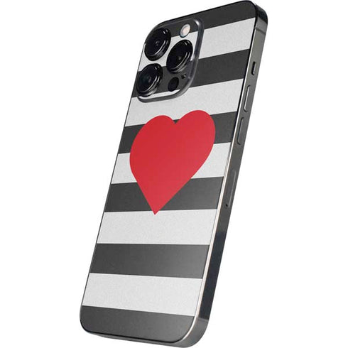 Black And White Striped Heart iPhone 14 Pro Max Skin