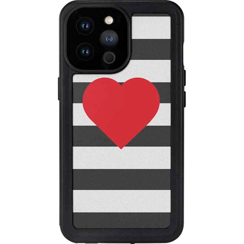 Black And White Striped Heart iPhone 14 Pro Max Waterproof Case