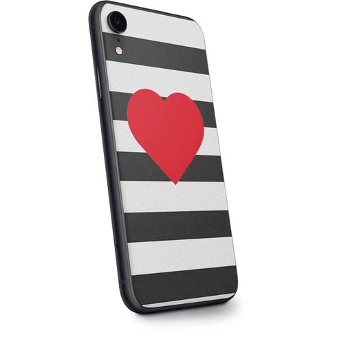 Black And White Striped Heart iPhone XR Skin