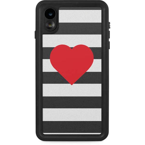 Black And White Striped Heart iPhone XR Waterproof Case