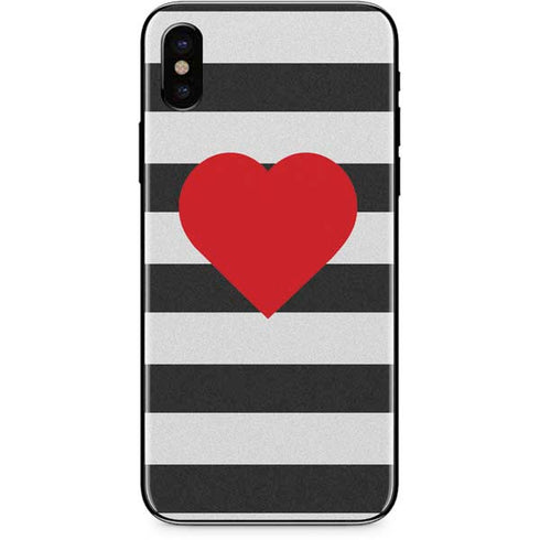 Black And White Striped Heart iPhone XS Skin