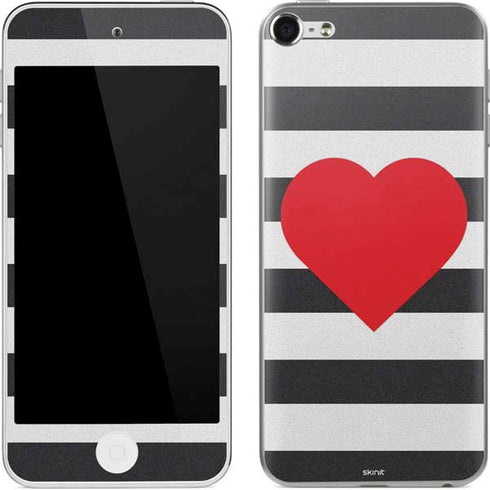 Black And White Striped Heart Apple iPod Skin