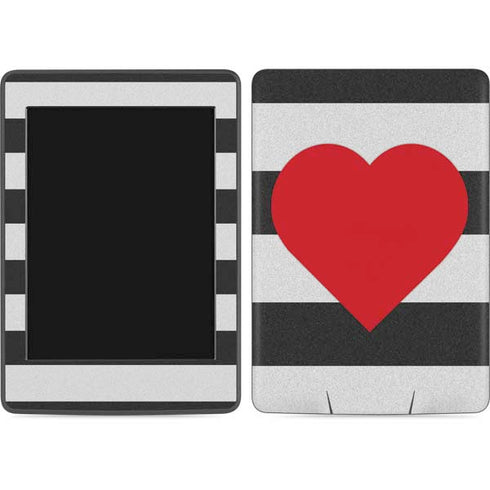 Black And White Striped Heart Amazon Kindle Skin