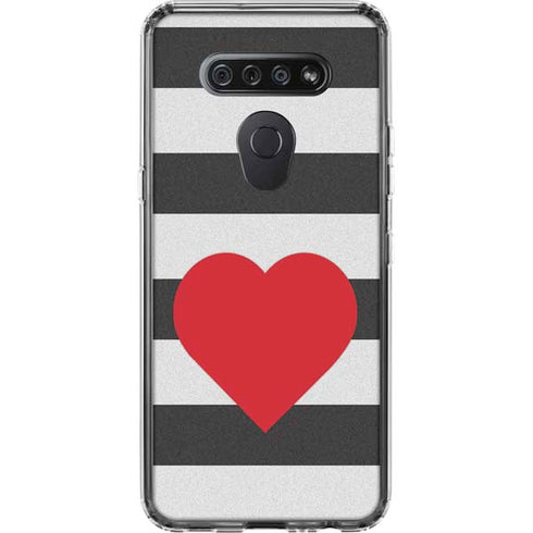 Black And White Striped Heart LG K51/Q51 Clear Case