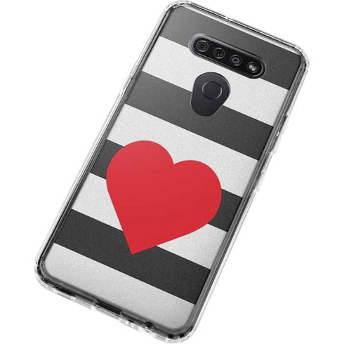 Black And White Striped Heart LG K51/Q51 Clear Case