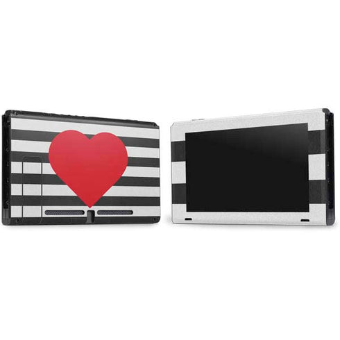 Black And White Striped Heart Nintendo Switch Bundle Skin