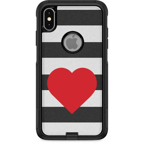 Black And White Striped Heart Otterbox Commuter iPhone Skin