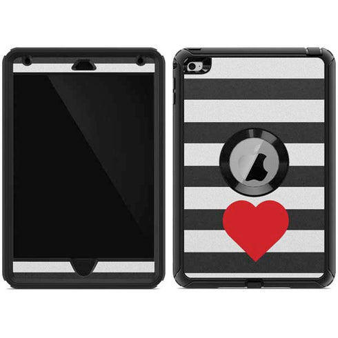 Black And White Striped Heart Otterbox Defender iPad Skin