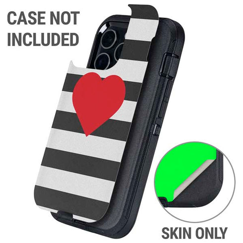 Black And White Striped Heart Otterbox Defender iPhone Skin