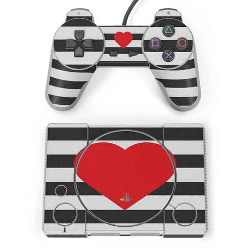 Black And White Striped Heart PlayStation Classic Bundle Skin