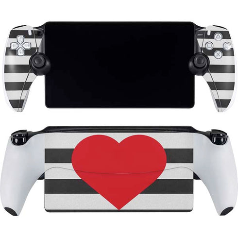 Black And White Striped Heart PlayStation Portal Remote Player Skin