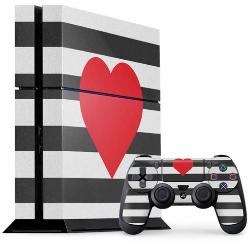 Black And White Striped Heart PS4 Console and Controller Bundle Skin