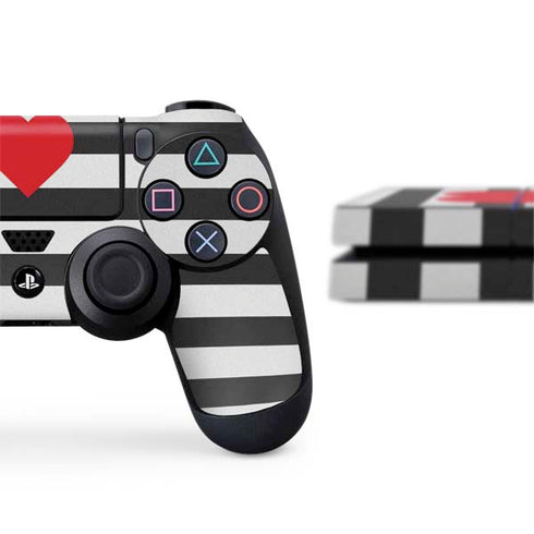 Black And White Striped Heart PS4 Console and Controller Bundle Skin