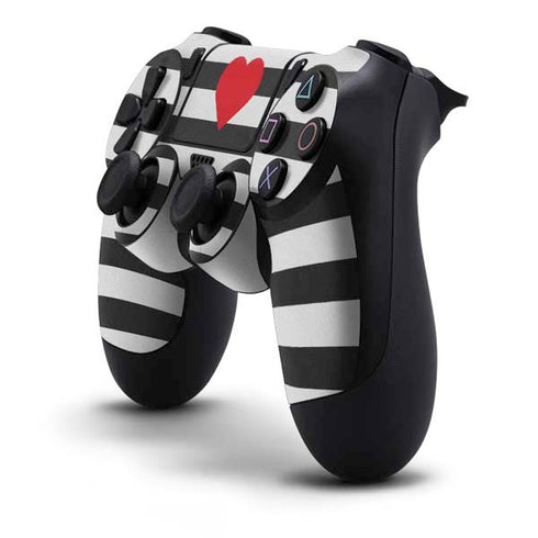 Black And White Striped Heart PS4 Controller Skin