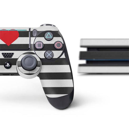 Black And White Striped Heart PS4 Pro Bundle Skin