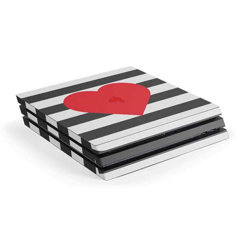 Black And White Striped Heart PS4 Pro Console Skin