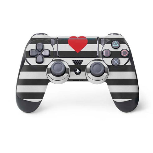 Black And White Striped Heart PS4 Pro/Slim Controller Skin