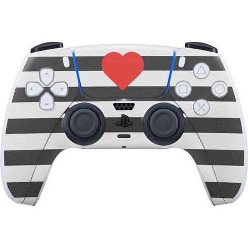 Black And White Striped Heart PS5 Controller Skin
