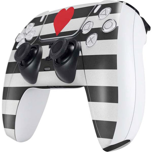 Black And White Striped Heart PS5 Controller Skin
