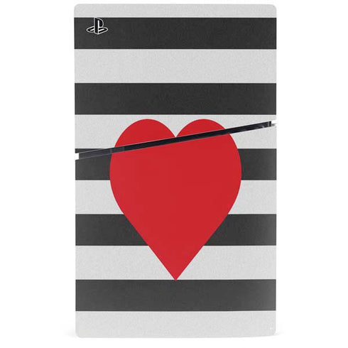 Black And White Striped Heart PS5 Slim Disk Bundle Skin