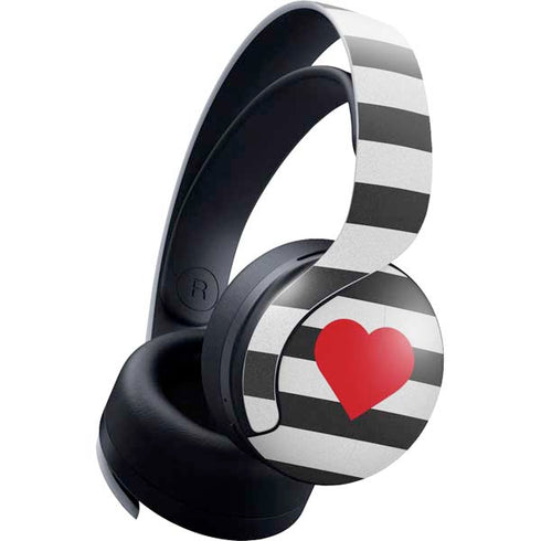 Black And White Striped Heart PULSE 3D Wireless Headset for PS5 Skin