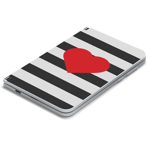 Black And White Striped Heart Surface Duo Skin