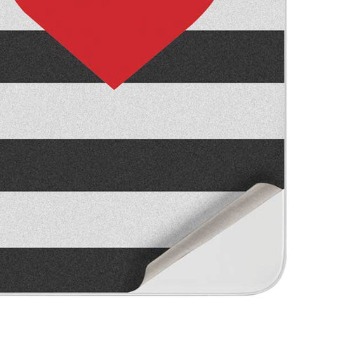 Black And White Striped Heart Surface Duo Skin