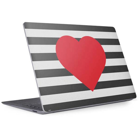 Black And White Striped Heart Surface Laptop 3 13.5in Skin