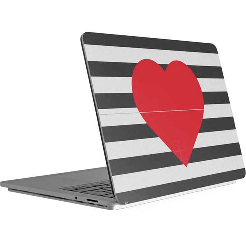 Black And White Striped Heart Surface Laptop Studio Skin