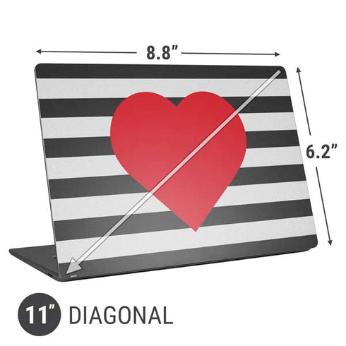 Black And White Striped Heart Universal Laptop 11in (8.8 x 6.2in) Skin