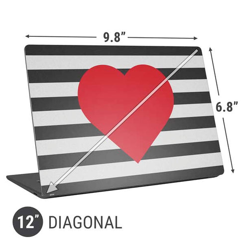 Black And White Striped Heart Universal Laptop 12in (9.8 x 6.8in) Skin