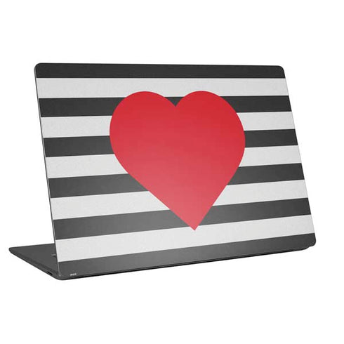 Black And White Striped Heart Universal Laptop 14in (11.4 x 8.2in) Skin