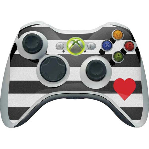 Black And White Striped Heart Xbox 360 Wireless Controller Skin
