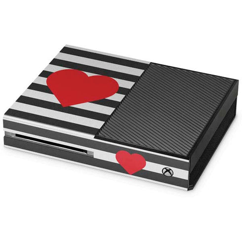Black And White Striped Heart Xbox One Console Skin