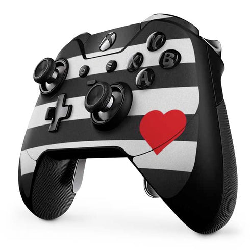 Black And White Striped Heart Xbox One Elite Controller Skin