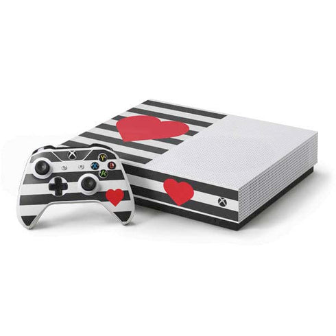 Black And White Striped Heart Xbox One S All-Digital Edition Bundle Skin
