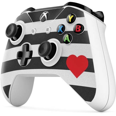 Black And White Striped Heart Xbox One S All-Digital Edition Bundle Skin
