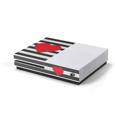 Black And White Striped Heart Xbox One S Console Skin