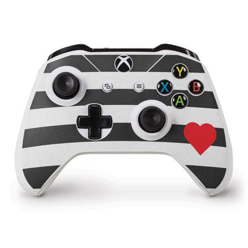 Black And White Striped Heart Xbox One S Controller Skin