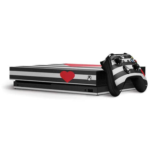 Black And White Striped Heart Xbox One X Bundle Skin