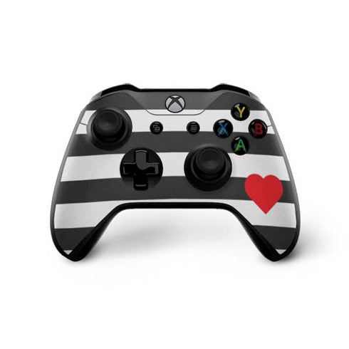 Black And White Striped Heart Xbox One X Controller Skin