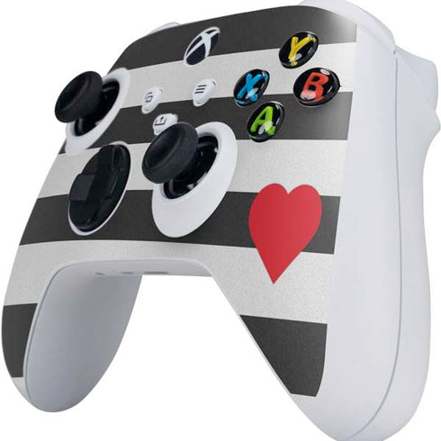 Black And White Striped Heart Xbox Series S Controller Skin