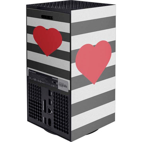 Black And White Striped Heart Xbox Series X Console Skin