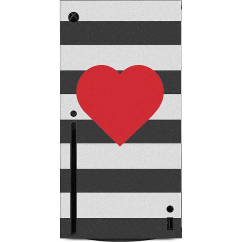 Black And White Striped Heart Xbox Series X Console Skin