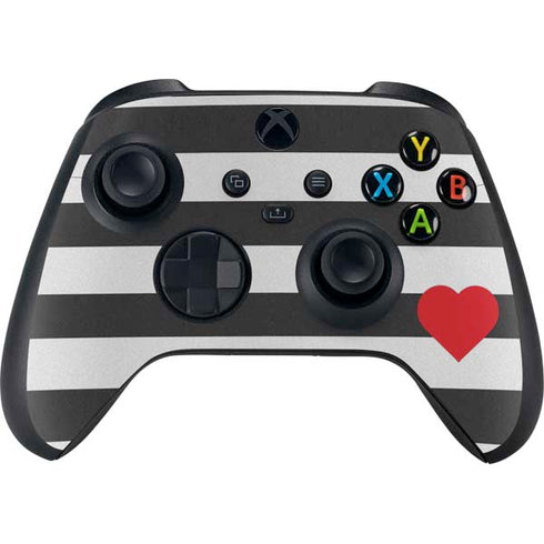 Black And White Striped Heart Xbox Series X Controller Skin