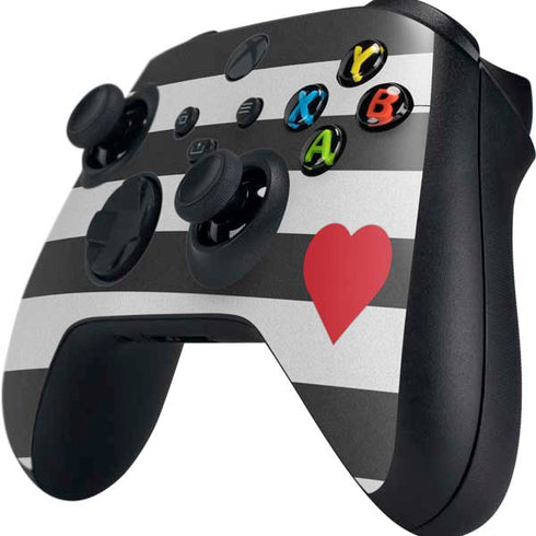 Black And White Striped Heart Xbox Series X Controller Skin