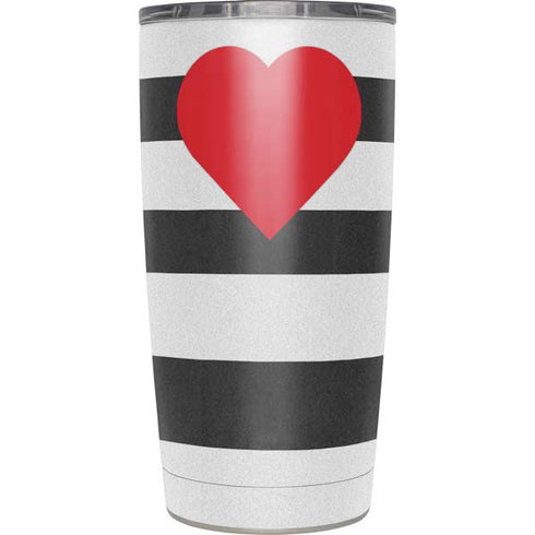 Black And White Striped Heart Yeti 20oz Tumbler Skin